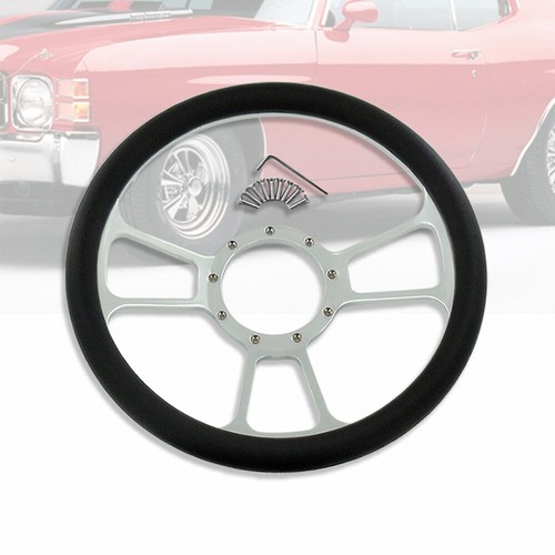 Chrome 9 Hole 14" Split Tri Spoke Leather Skin Steering Wheel&Smooth Horn Button - Foto 2 di 5