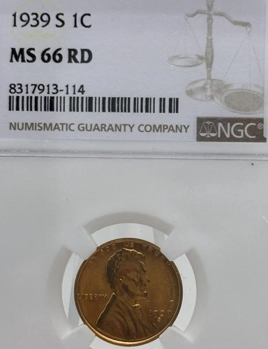 1938-S 1C RD Lincoln Wheat One Cent NGC MS66RD   #2372