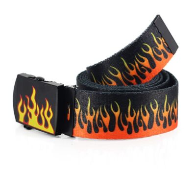 Flame Print Webbing Belt-Nylon Jeans Waistband Metal Buckle Unisex