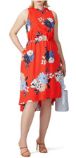 Rachel Roy CONCHETTA Red Floral Crepe High Low Ruffled Dress Size 1X