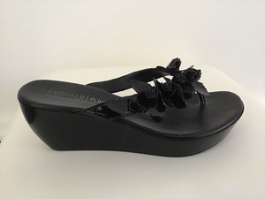 NWOB Donald Pliner BLACK PATENT Platform Wedge Slides Sandals Shoes NEW 8.5M | eBay