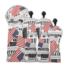 USA Flag Newspaper Leather Golf Head Cover Fit Driver Fairway Wood Hybrid 135UT 