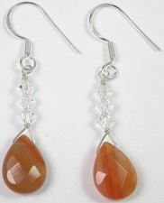 Teardrop Carnelian Crystal Sterling Silver Dangle Earrings Handmade Jewelry