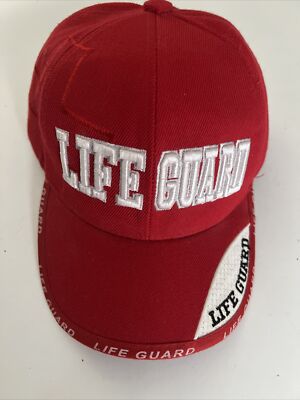 Life Guard Red Cap Adjustable Hat Ballcap Embroidered Stitch Rescue Beach Summer