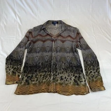 FDJ French Dressing Jeans Button Up Collared Shirt US Size 8 Brown Sheer Design