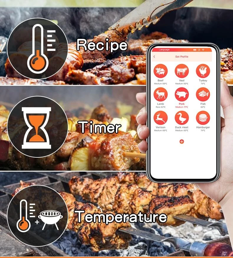 Wireless Meat Thermometer, Digital Cooking Thermometer with 500 ft Bluetooth