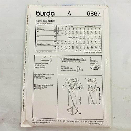 BURDA Schnittmuster 6867 DAMEN WICKELOPTIK WADEN- ODER BODENLANGES KLEID GRÖSSE 8-18 - Bild 2 von 2