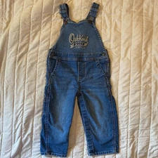 Vtg OshKosh B'gosh Overalls Toddler Boy 24M Blue Denim Embroidered Logo Spellout