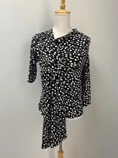 Bold Elements Black & White Dotted Asymmetric Blouse Attached Scarf
