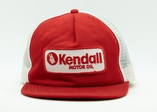 Vintage KENDALL MOTOR OIL Red/White Mesh Trucker Snapback Hat Patch Made In USA