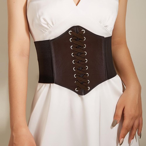 Leather Corset Belt for Women Elastic Costume Waist Belt Lace-up Tied Waspie - Picture 2 of 6