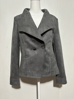 White House Black Market Gray Faux Suede Moto Jacket Size 6
