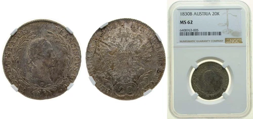Austria 1830 B 20 Kreuzer Silver 583 NGC MS 62