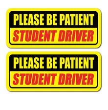 Student Driver Car Signs Please Be Patient Bumper Sticker Decal Label Safety x2