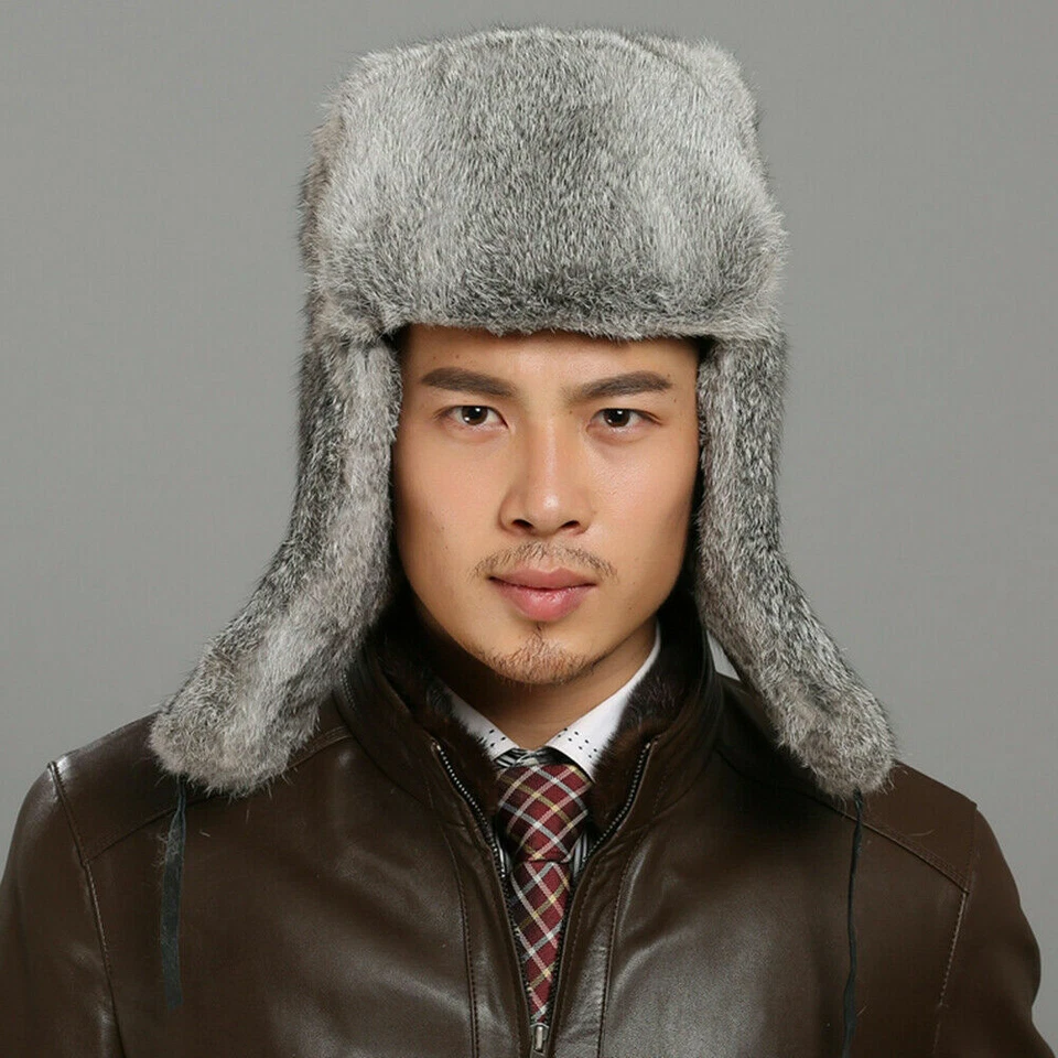 Herren Hase Pelz Russischer Kosake Hut Trapper Hut Ushanka Aviator Ski Kappe - Bild 4 von 4