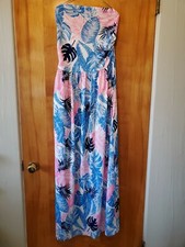 Women Strapless Sleeveless Printed Polyester Material Summer Long Dress size S