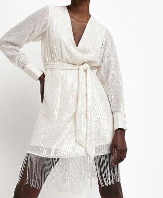 cream sequin dress river island Buy River Island White Sequin Crochet Maxi Dress from the Next UK online  shop