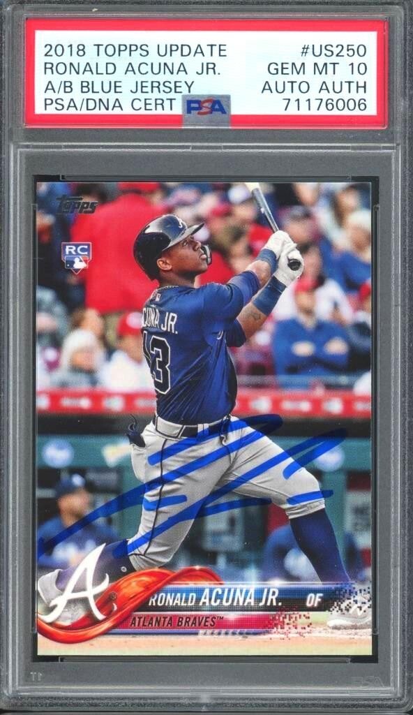 PSA 10 PSA DNA Autograph Rc Ronald Acuna Jr Auto 2018 Topps at Bat Blue Jersey