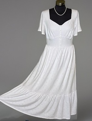 Lane Bryant White Eyelet Lace Midi Dress 14 16 Cottage Core Prairie Boho