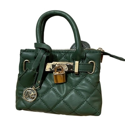 Studio Badgley Mischka Chive Green Diamond Quilted Vegan Leather Mini Tote NWT