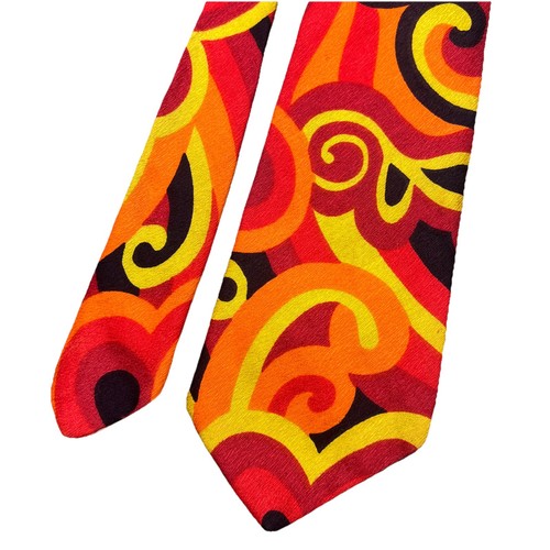 Vintage Sears Hawaiian Barkcloth The Men’s Store Tie Dayglo 1960 1970 Bright Red