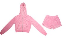 H M Shorts Set Girls 12 Pink Velour Hoodie Zip Up 2 Piece Lounge Outfit
