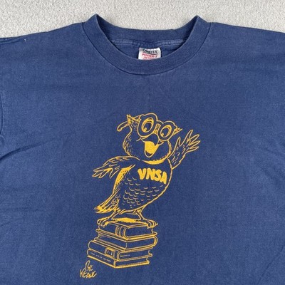 Vintage Oneita Blue XL Single Stitch Shirt VNSA Owl Made In USA 90s Graphic Tee