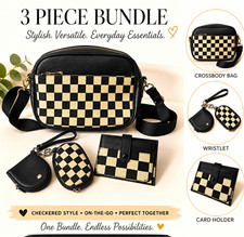 3pc Checkered Crossbody Bag Adjustable Strap ...