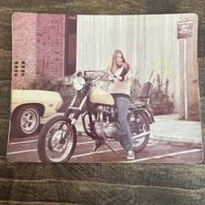 1973 Yamaha XS650 Motorcycle Blonde Woman Sitting On Bike 8x10 Photo