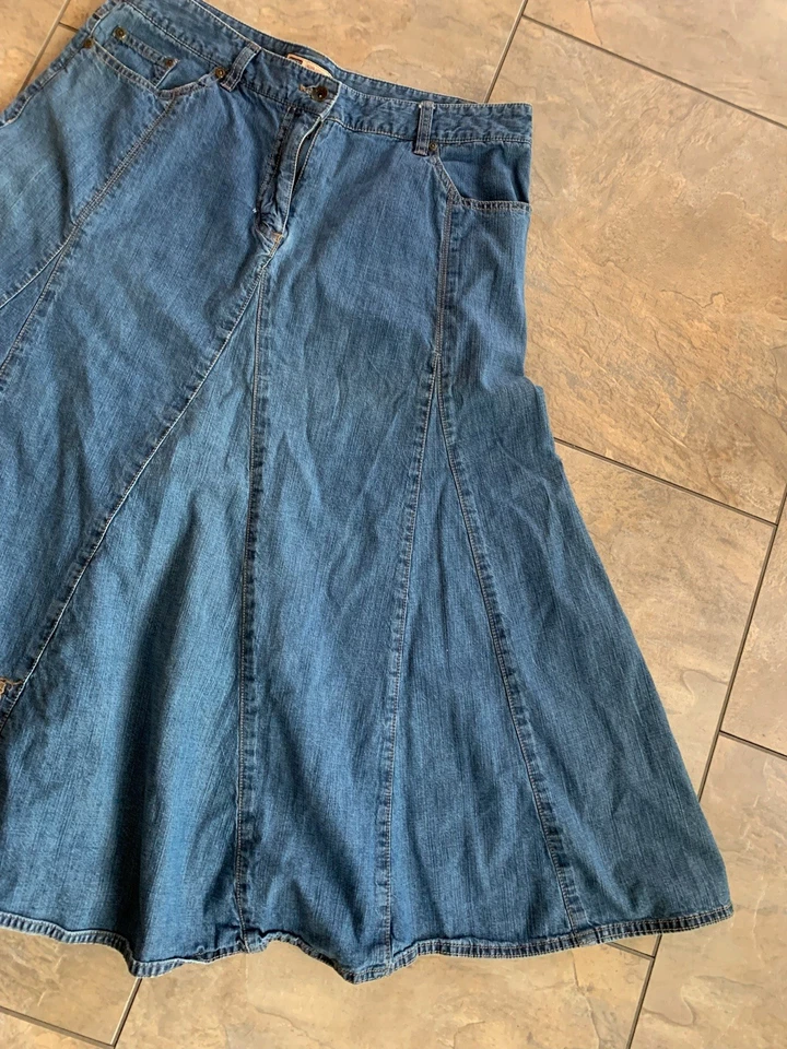 Faded Glory женщин 14 длиной джинсовой ткани Jean юбка вышитый цветочный Western романтический - Изображение 2 из 4