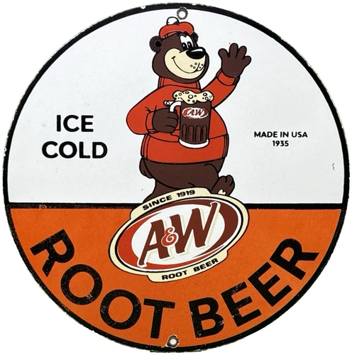 VINTAGE A & W "M-M-M GOOD!" PORCELAIN SIGN DENNIS THE MENACE ROOT BEER FLOAT