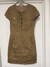 Tory Burch Farla Safari lace-up dress, Brown W/Gold Details, Size 6
