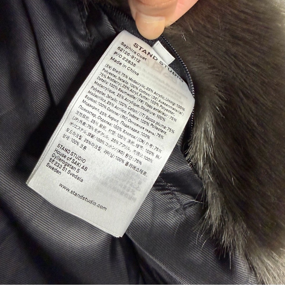STAND STUDIO Saphira Faux Mink Fur Coat Charcoal Taupe Size 36 | eBay