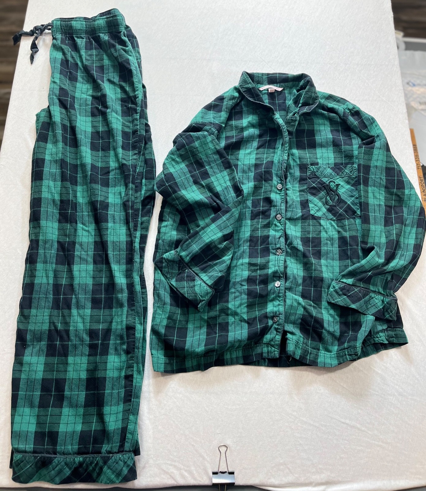 victoria secret pajama set womens size large green plaid