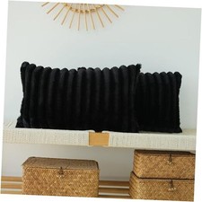 Pack of 2 Faux Fur Plush Decorative Throw Pillow 20" x 12" Pack of 2 Black
