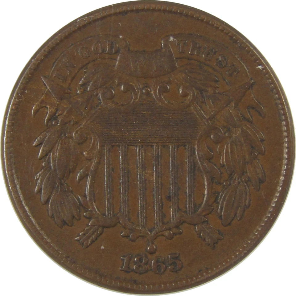 1865 Fancy 5 Two Cent Piece EF 45 ANACS 2c Coin SKU:I20743 - Image 3 of 4