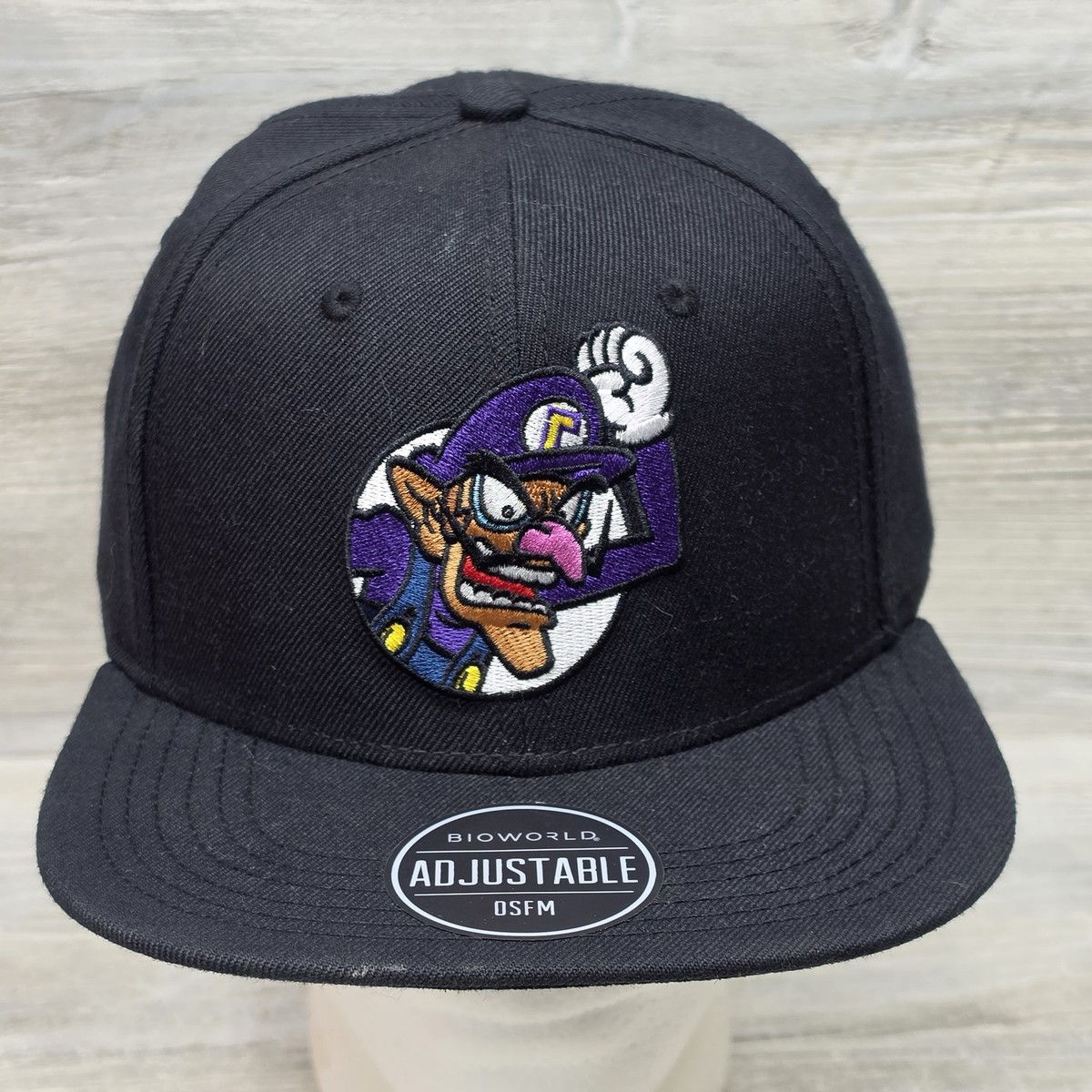 Waluigi Super Mario Bioworld Black Snapback Hat Cap Adjustable