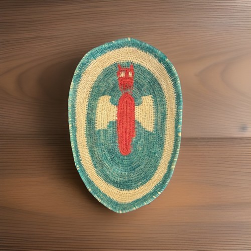 Red/Green Thunderbird Pima Woven Coil Basket Vintage Southwest Native American