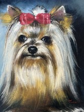 QUADRO OLIO ORIGINALE DI UN CANE DELLO YORKSHIRE 12” x 16”