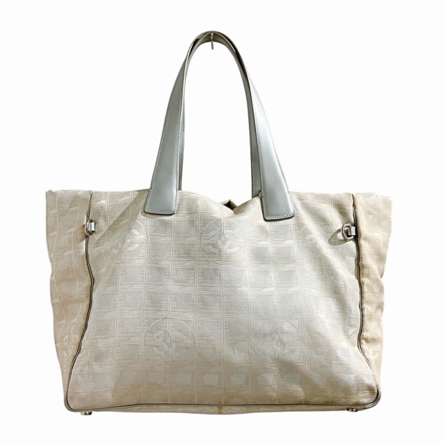 CHANEL Coco Mark White Tote Bag Neutral Travel Line Handheld Ladies WY