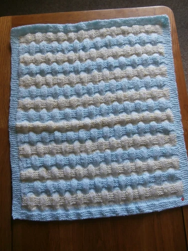 Hand knitted baby blanket lemon mint stripe  50 x 58 cm Peter Pan Tinkerbelle