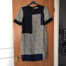 Whistles Ladies 100% Silk Blue & Black Occasion Evening Smart Work Shift Dress,8