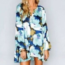 Show Me Your Mumu Green  Blue Floral Jamie Tunic/ Mini Dress Small