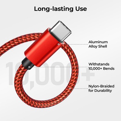 For iPhone 17 Samsung S25 USB Type C Charger Cable Heavy Duty Fast Charging Cord