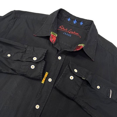 Robert Graham Black Long Sleeve Button Up Shirt Mens Embroidered Fleur De Lis