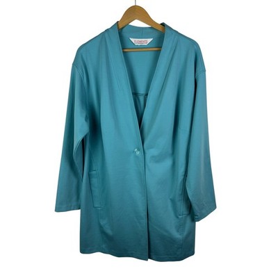 Elements Isaac Mizrahi Live! Knit Cardigan Blazer Aqua Blue Travel Office Chic