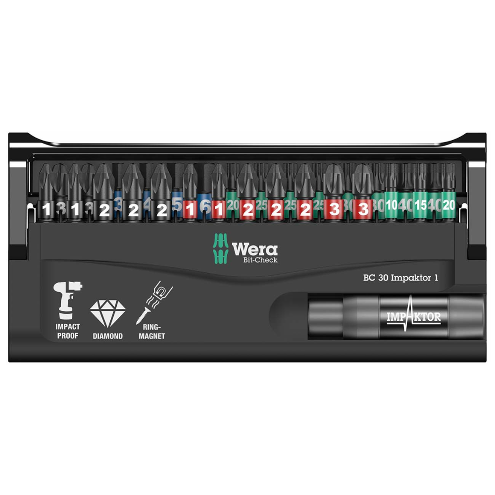 Check Bit Set Wera Bit-Check “Impact Ready” Diamond Coated Tips 30-piece Set with Bit ...