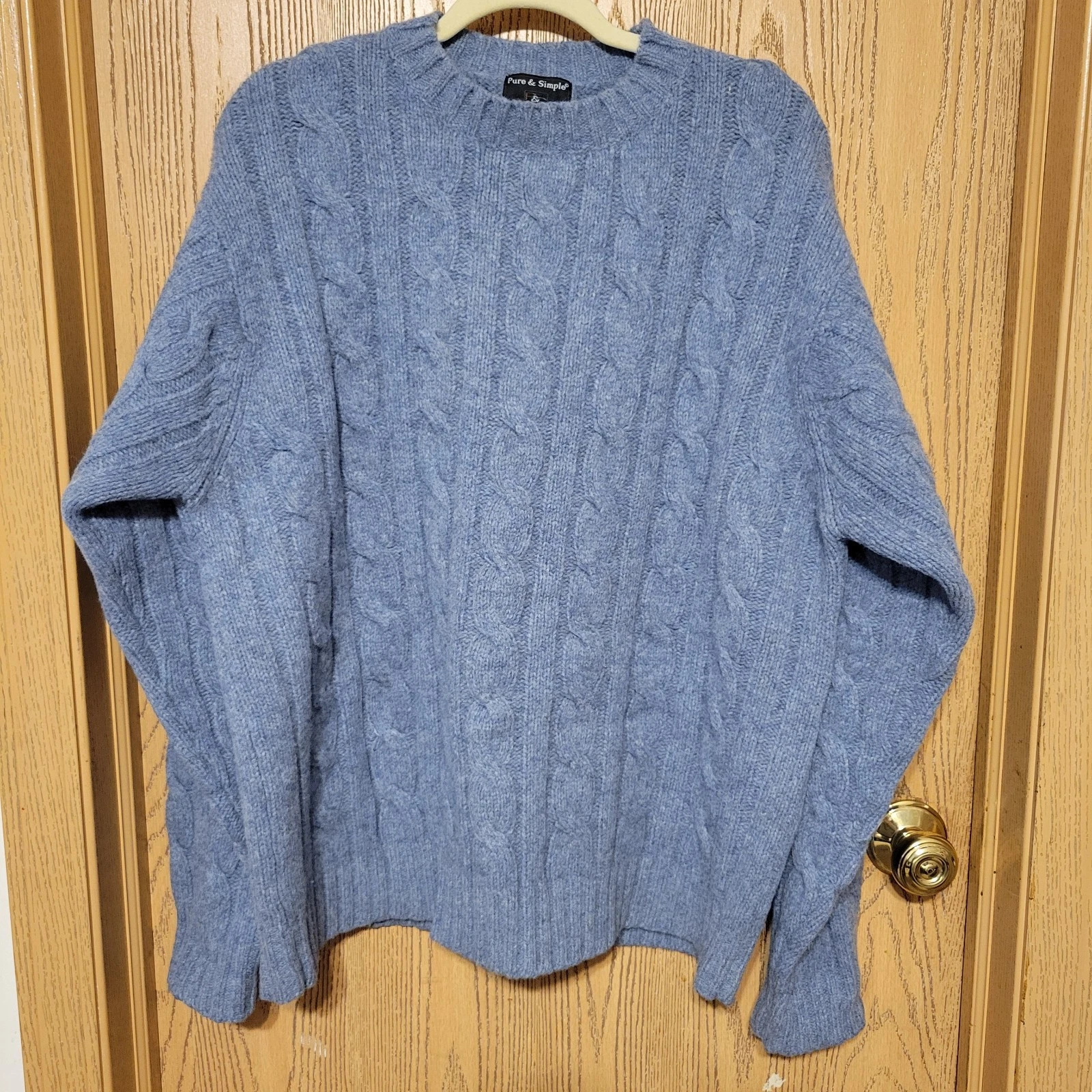 Pure and Simple Light Blue 100% Lambswool Men's Sweater Size L Crewneck