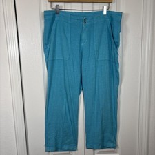 Fresh Produce Linen Blend Crop Pants Aqua Sz L Beach Coastal Resort Colorful