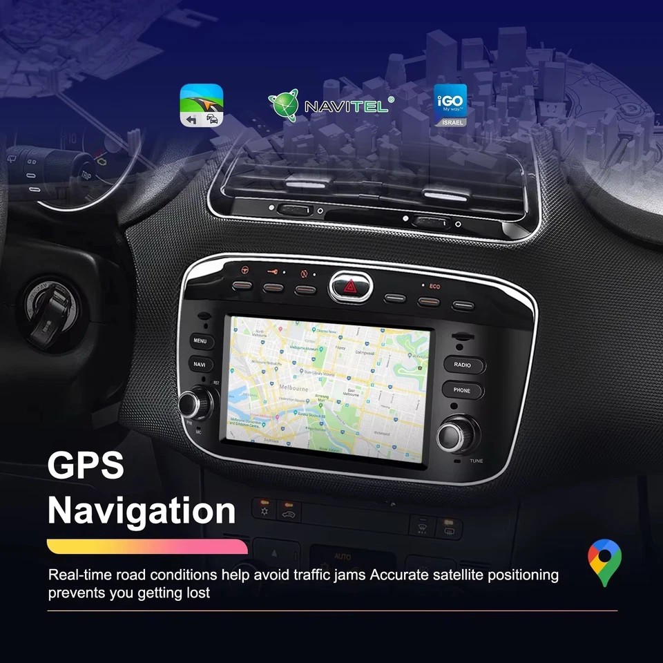 Autoradio CARPLAY Wireless Fiat Per Punto Evo Con Navigatore Wi-FI Nero 2+64GB - Immagine 4 di 4
